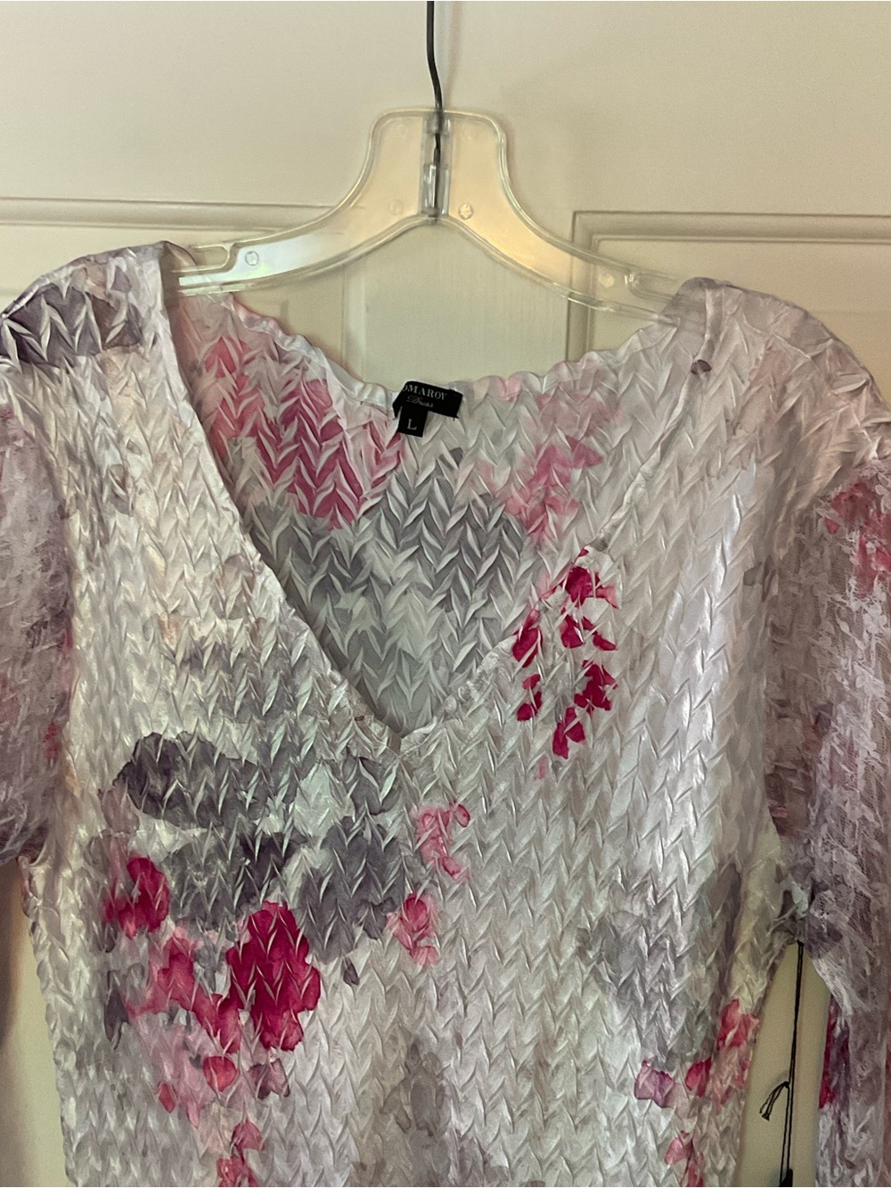 Komarov Lace Sleeve Charmeuse Dress Midi Rouge Wisteria L NWT Wedding Guest - Picture 4 of 10
